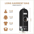 54" Garment Bags for Travel and Storage, Travel Suit Bags for Men Women with 2 Clear Pockets, Storage bags for Clothes, Suits, Dress, Shirts, Coats 2pcs Black