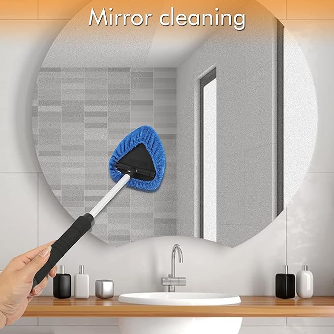 JOYFUL&HOPEFUL Car Windshield Cleaning Tool, Car Inside Window Cleaner Tool with Extendable Handle, 4pc Microfiber and 2pc Chenille, Car Interior Cleaner Tool Anti Fog, Streaks Free