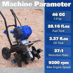 BILT HARD 46cc 4-Cycle 1.9HP Gas Powered Tiller Cultivator - 16" Heavy-Duty Steel Tines Rototiller, Adjustable Wheels & Cushioned Handle Grips for Plowing, Tilling, Weeding in Garden, Farm