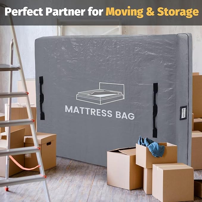 Mattress Bags for Moving and Storage, BETU Twin Mattress Protector Waterproof Mattress Cover with 8 Heavy Duty Handles and Zipper Extra Thick Moving Supplies for Dorm Bed (2 Pack:77x42x13.5 Grey)