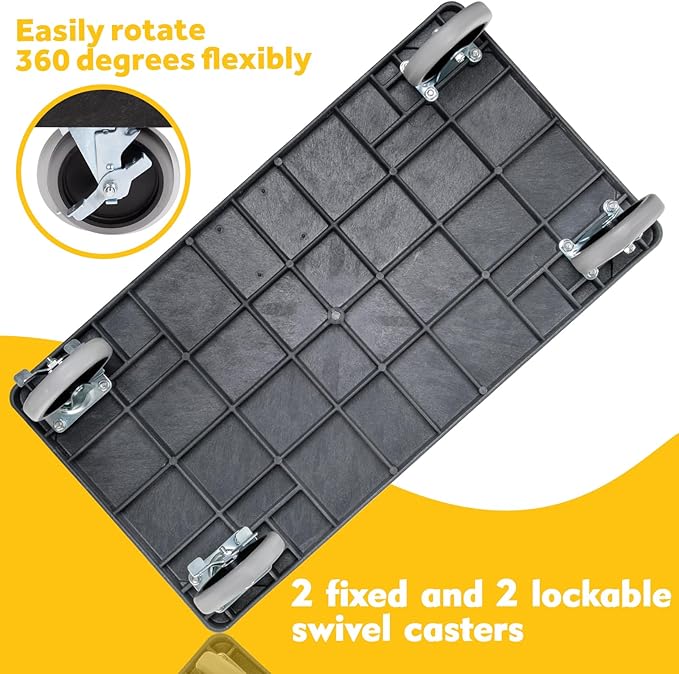 ELAFROS 3 Shelf Heavy Duty Plastic Utility Cart 34 x 17 x 38.5 Inch - Work Cart with 2 Fixed 2 Swivel Wheels and Safely Holds up to 550 lbs - 3 Tier Service Cart Deep Shelves Tool cart, Gray