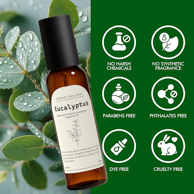 Eucalyptus Linen and Room Spray, Fragrant Room Spray, Odor Eliminator, Long Lasting Air Fresheners for Home, Bedding, Fabrics, 8.12 fl oz