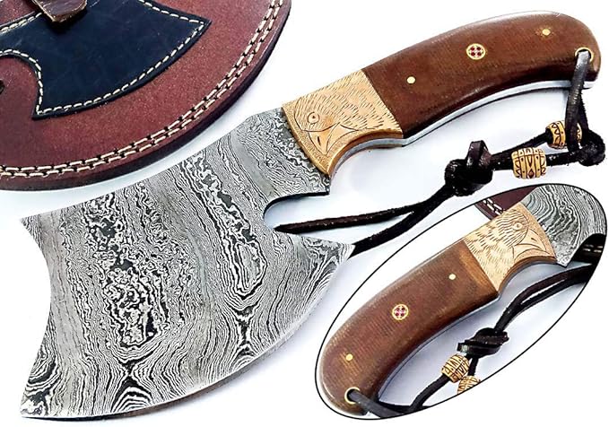 Damascus Steel Blade Axe Hatchet Tomahawk Hunting Knife Camping Hiking SM44