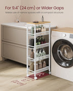 VASAGLE Slim Rolling Cart, 5-Tier Storage Cart, Narrow Cart with Handle, 8.7 Inches Deep, Metal Frame, for Kitchen, Dining Room, Living Room, Home Office, Oak Beige and Classic White ULRC035W09