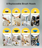 Electric Spin Scrubber with 8 Replaceable Brush Heads 6 Adjustable Angle Waterproof LED Display Cordless Cleaning Brush Supplies Bathroom Cleaner Set Long Handle Power Scrubber for Shower Floor Tub