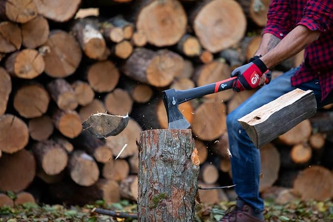 INTERTOOL 24-Inch Chopping Axe | Medium Size Felling Ax for Wood Splitting & Camping | Shock Absorbing Fiberglass Handle with Sheath | HT-0263