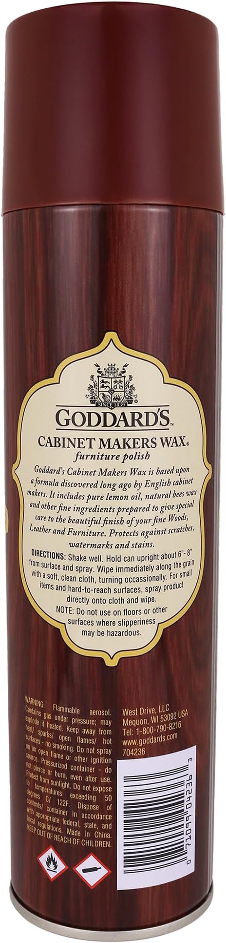 Goddard's Cabinet Makers Wax Spray, Wood Furniture Polish, Conditioner and Dust Cleaner with Bees Wax and Lemon Oil, Shine & Stain Protection, 12 oz