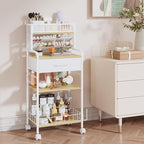 Art cart, 3 Tier Rolling Cart - Utility Cart with Storage Drawer and Wheels, Versatile Art & Craft Organizer for Home, Office, or Studio Ideal for Storing Brushes, Paints （ White）