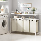 Lifewit Laundry Hamper 4 Section, 168L Pull out Laundry Clothes Basket Organizer with Large Top Shelf and 4 Removable Bags and Handles for Laundry Room Bedroom Bathroom, White with Shelves