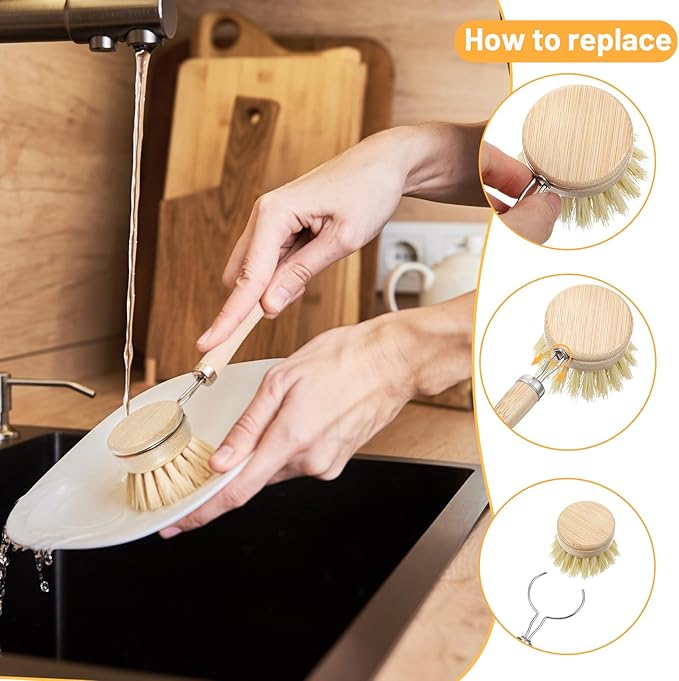 10Pcs Bamboo Dish Brush Set, Kitchen Brushes for Dishes, 7 Style Wooden Dish Brush with Ergonomic Handle, Value Bamboo Scrub Brushs Pack for Pots, Bottles and Vegetables