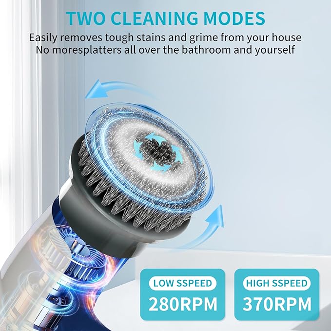 Electric Rotary Cleaner with Led Screen, 8 Replaceable Brush Heads, 2 Speeds, Handheld Electric Multifunctional Cleaning Brush, Used for Cleaning of Floors, Windows, Bathtubs, Cars, Bathrooms
