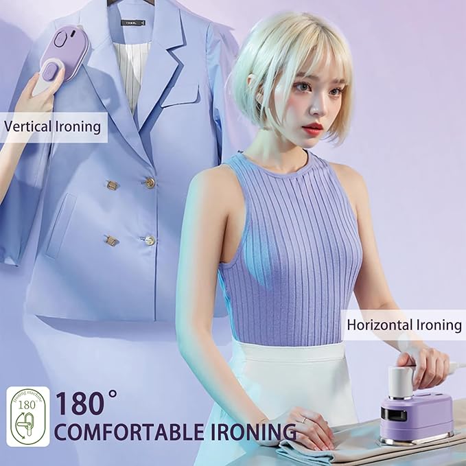 Travel Steam Iron, 180 °Rotating Handle Foldable Hanging Ironing Machine, Portable Mini Dual-Purpose Steam Iron for Both Dry and Wet Use, Essential for School Dormitories & Business Trips (Purple)