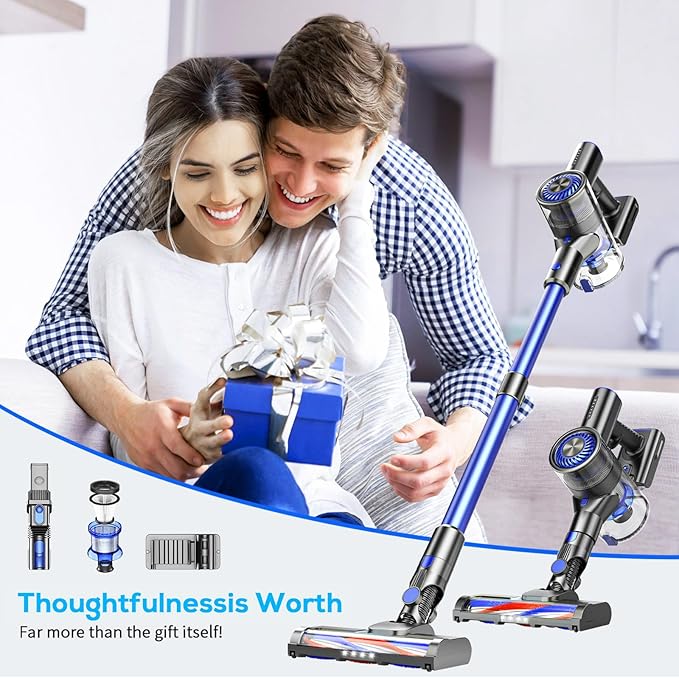 Cordless Vacuum Cleaner, Vacuum Cleaner for Home with 80000 RPM High-Speed Brushless Motor, Up to 40 Mins Runtime, 2 Adjustable Suction, Anti-Tangle, Lightweight Stick Vacuum for Hard Floor