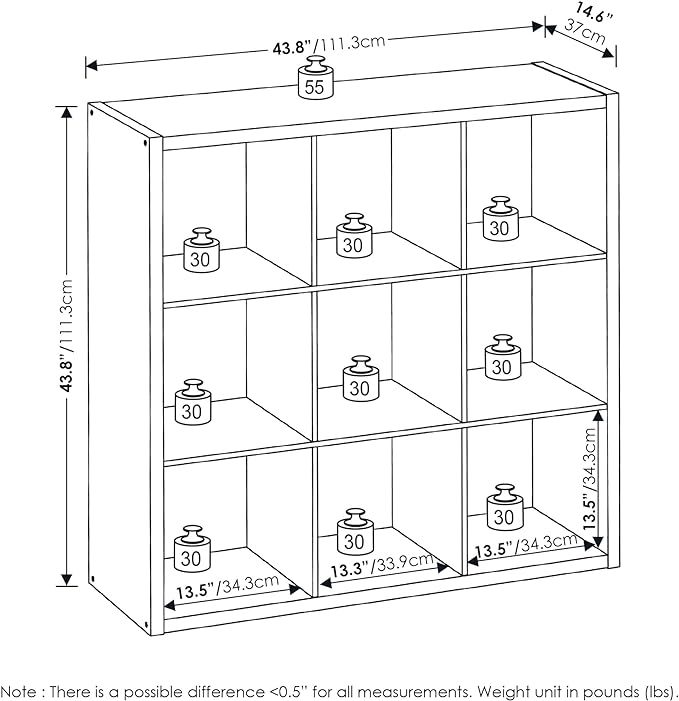 Furinno Cubicle Open Back Decorative Cube Storage Organizer, 9-Cube, Black Dark Oak