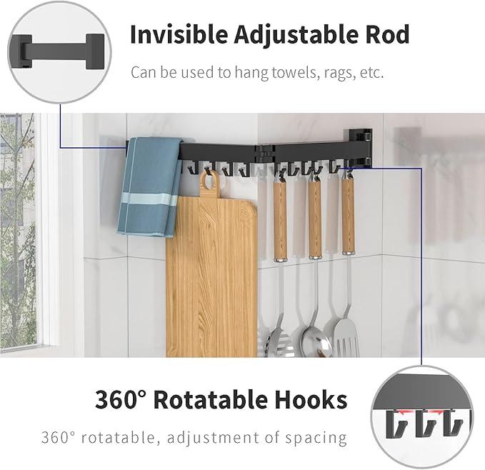 BESTHLS Wall Mounted Portable Clothes Drying Rack with Space Saver Clothes Hangers Design Universal for Balcony Mudroom Bedroom Kitchen Foldable Laundry Rack (2-Pole Black)