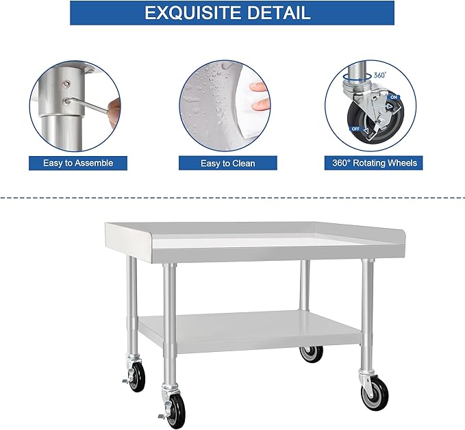 HARDURA Stainless Steel Equipment Work Stand 30" x 36" Prep Table with Under Shelf and Caster for Commercial & Workplace, Home, Hotel, Garage
