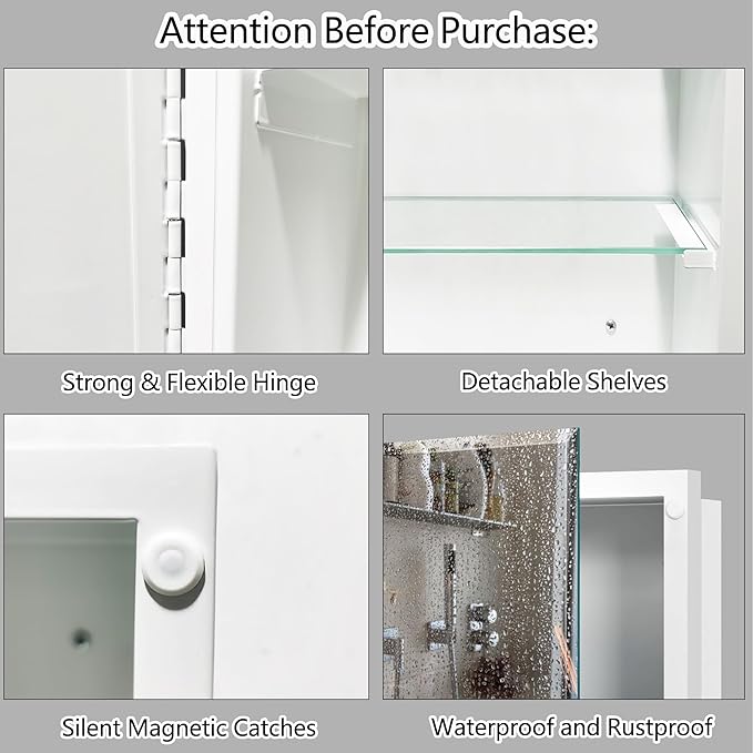 Bathroom Medicine Cabinet with 20x30 in Rectangular Beveled Frameless Mirror,Wall Mounted Mirror Cabinet for Bathroom Toilet Kitchen,Recess or Surface Mount,Already Assembly
