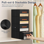 DIMJ Closet Organizers and Storage - Fabric Bins with Drawers for Closet Foldable Clothes Organizers with Clear Window, Stackable Storage Drawers Units for Bedroom, Living Room, Medium 4-Pack, Black