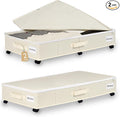 Vincona Under Bed Storage with Wheels, 2 Pack Under Bed Storage Containers with Label Holders for Clothes, Shoes and Blankets, Rolling Underbed Shoe Organizer with Cover, Beige (35.43x15.7x7.28 in)