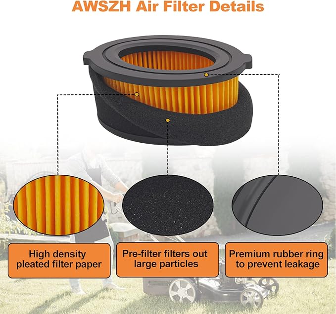 2PCS 951-10794 Air Filter Fit for 951-14262 751-10794 751-14262 for MTD Series 208 cc Troy-Bilt Premium OHV engine Yard Machine Outdoor Huskee Bolens Tillers Craftsman Lawn Mower with Pre-Filter