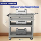 3 Tier Rolling Tool Cart with Drawer, 450 LBS Heavy Duty Utility Cart on Wheels, Service Cart for Garage, Workshop and Warehouse (Gray)