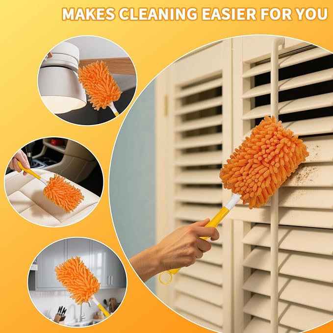Reusable Duster Refill Compatible with Swiffer Hand Duster - 360 Heavy Duty Microfiber Duster Refills - 4 Pack for Ceiling Fans, Furniture, and Electronics (Orange,Handle is Not Included)