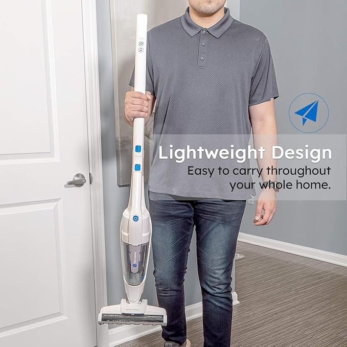 Vacmaster VSD1801 Cordless Handheld & Stick Vacuum Cleaner 2 in 1, Rechargeable Li-ion Battery Powerful Lightweight for Hardwood Floor, Carpet and Pet Hair White