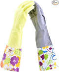 Household Gloves Latex Free Cleaning Grey and Yellow Gloves with Soft Lining Long Cuff 15" & Grip (2 Pair), Medium