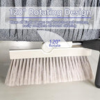 Triangular Indoor Broom and Dustpan Comb Set, 180° Rotating, Soft Bristle Long Handle Upright Sweeping Angled Broom with Self-Cleaning Teeth for Home, Kitchen, Office, Wood Floor (White Gray)
