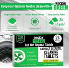 Rockin' Green Deep Cleaning and Deodorizing Tablets for Dishwashers, Washing Machines, and Garbage Disposals, Removes Odor and Residue (Garbage Disposal Cleaning Tablets, 24 Pack)