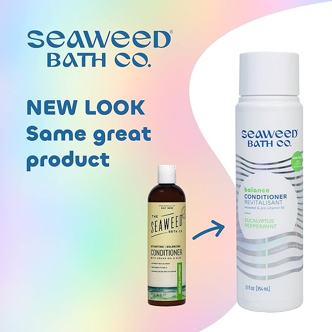 Seaweed Bath Co. Balance Conditioner, Eucalyptus Peppermint Scent, 12 Ounce, Sustainably Harvested Seaweed, Pro Vitamin B5, For Normal to Oily Hair