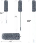 BOOMJOY Microfiber Feather Duster with 100 inches Extension Pole, Dusters for Cleaning High Ceiling, Fan, Blinds, Furniture, Dark Grey