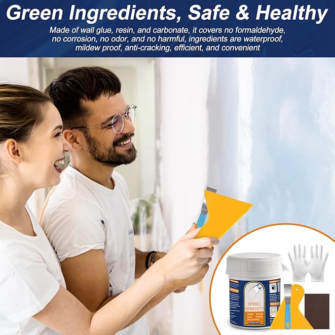 Drywall Repair Kit 8.8OZ Spackle Wall Repair Kit with Scraper Sanding Pad to Quick Fix Wall Surface Holes and Creak Damage Wall Mending Agent for Home Wall Putty Plaster Dent Wood Scratch Repair