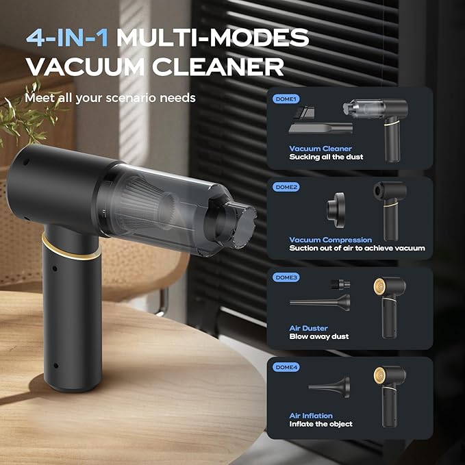 BSRCO 15000Pa Powerful Handheld Car Vacuum Cordless, 4-in-1 Multi-Function Hand Vacuum Cleaner with Type-C Charge, Dual Suction Modes,HEPA Filter, Ultra Lightweight (1.25lbs) for Home, Car & Pet Hair
