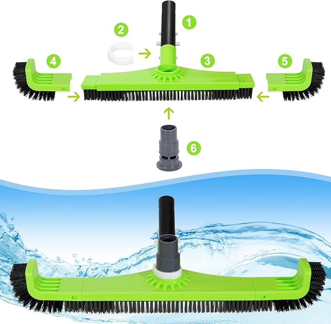 Sepetrel 20" Pool Vacuum Brush Head for Cleaning Pool Walls,Heavy Duty Inground/Above Ground Swimming Pool Scrub Brushes with Curved Ends