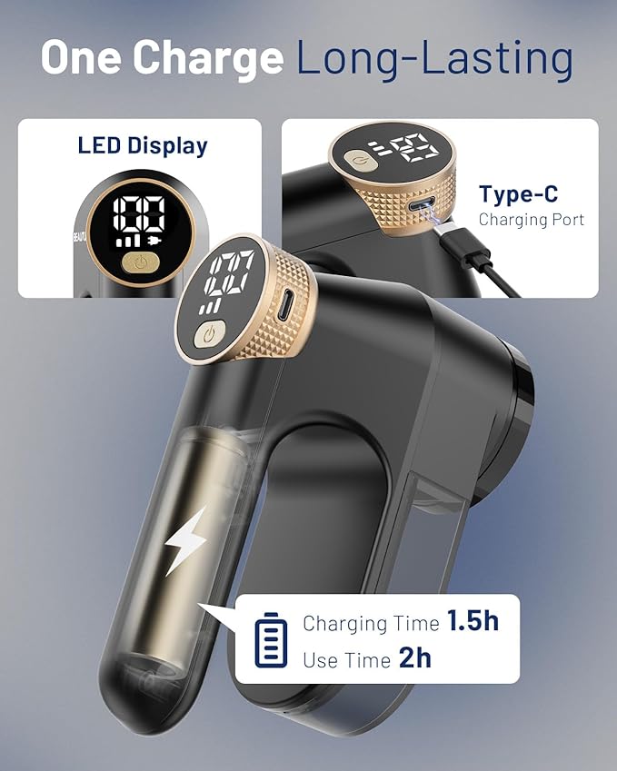 BEAUTURAL Fabric Shaver, Rechargeable Lint Remover, Electric Portable Sweater Defuzzer with 3 Speeds, 6 Leaf Blades, Digital LED Display, Remove Pilling for Clothes, Furniture, Sweater, Couch, Blanket