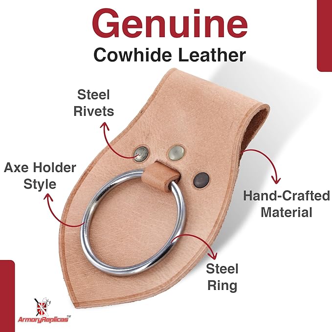 Armory Replicas - Genuine Rawhide Leather Universal Axe Frog - Medieval Hand Crafted O-Ring Funcitonal Outdoor Costume LARP Weapon Holder