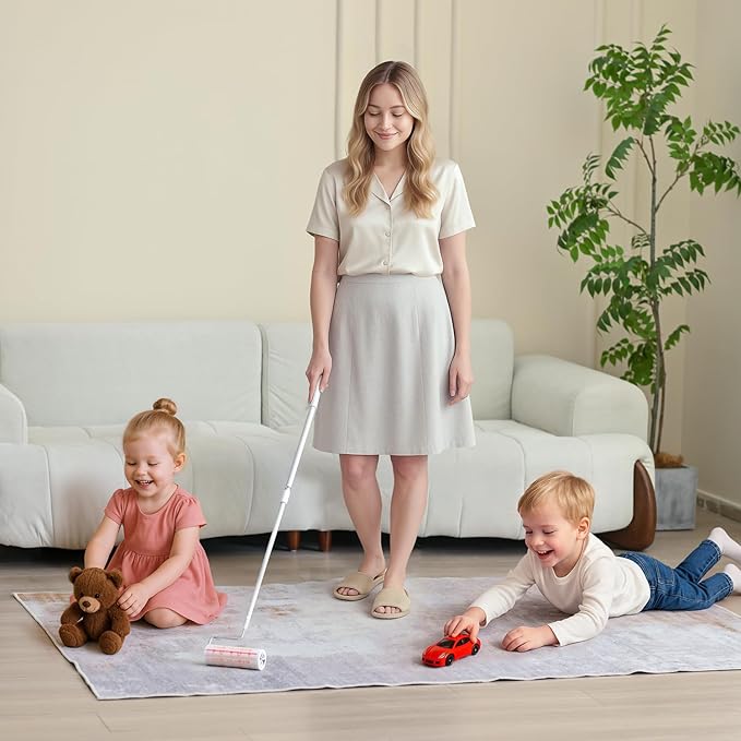 Large Lint Rollers for Pet Hair Extra Sticky for Floor, Carpet and Couch, with 3.5-Foot Adjust Handle and 100 Sheets 8X Adhesion