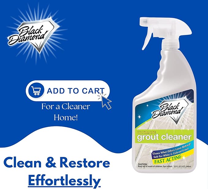 Black Diamond Ultimate Grout Cleaner: Best Cleaner for Tile,Ceramic,Porcelain, Marble Acid-Free Safe Deep Cleaner & Stain Remover for Even The Dirtiest Grout (1-Quart)