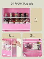 Yecaye 5 Tier Over the Door Organizer, Swing-proof Door Organizer Hanging with Clear PVC Windows, Behind the Door Storage for Bedroom Nursery Closet Laundry Pantry Bathroom, Bubblegum Pink