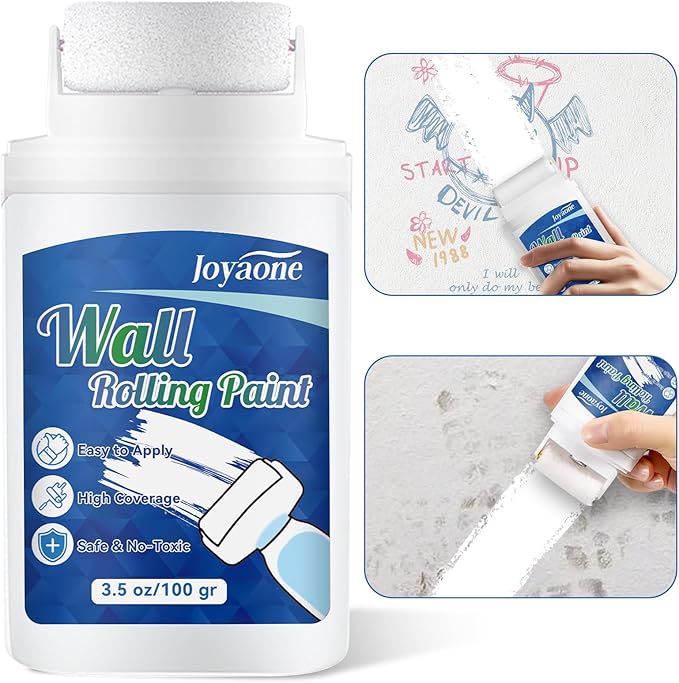 White Paint for Wall, Fast-Drying Paint Roller Brush, Water-Based Wall Paint Touch Up Without Extra Tools Required, Easy to Apply Drywall Repair Small Areas Surfaces for Flat, Ceiling(1 Pack)