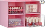 Vtopmart 4Pack Stackable Storage Drawers, 4.4'' Tall Bathroom Makeup Organizer,Plastic Storage Bins For Vanity, Undersink, Kitchen Cabinet, Pantry, Home Organization(Pink)