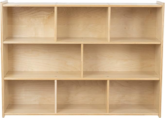 Birch Cubby Storage Organizer Bookcase, 3-Tier Open Shelves, 8-Cube Storage Organizer Display Shelf for Montessori, Kids Room, School, 34" H