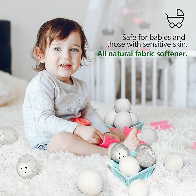 Wool Dryer Balls Handmade 6 Pack XL,organic wool dryer balls laundry reusable 1000 Loads,100% Natural New Zealand Wool Fabric Softener-anti static laundry,Reduces Drying Time,Baby Safe & Odorless gray