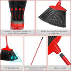 12 Pcs Heavy Duty Commercial Angle Broom 53 Inch Long Handle for Sweeping Indoor Outdoor - Garage, Courtyard, Patio, Lobby, Mall, Market, Shop, Sidewalk Floor (Red)