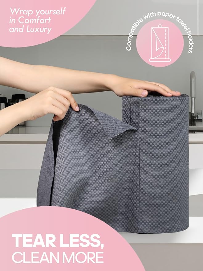 Fantasticlean Large Tear-Away Microfiber Cleaning Cloth Roll - 18'' by 12'', 24 Sheets, Thick Dish Cloths, Super Absorbent Reusable Kitchen Towels (DimGrey)