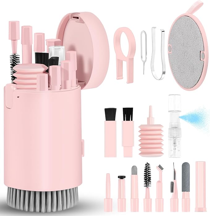 walrfid Laptop Phone Screen Cleaner Kit, Computer Keyboard Brush Cleaning Spray for iPhone AirPods MacBook iPad, 20-in-1 Electronic Device Clean Tool for Camera Earbud Car Screens (Pink)