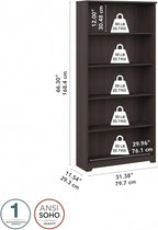 Bush Furniture Cabot Tall 5 Shelf Bookcase | Large Open Bookshelf in Heather Gray | Sturdy Display Cabinet for Library, Living Room, and Home Office