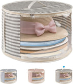 1 Pack Hat Storage Box with Clear Window, Holds up to 7 Caps Cowboy Hat Organizer Bag for Closet for Wide Brim Hats with Carrying Handles, Gray