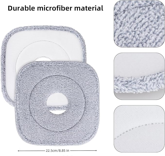 True & Tidy® 2-Pack 9 inch Extra Thick Microfiber Pad Refill for SPIN-800 TrueClean Mop & Bucket Square, Compatible with M16 and Most Square Spin Mop and Bucket, Machine Washable up to 100x